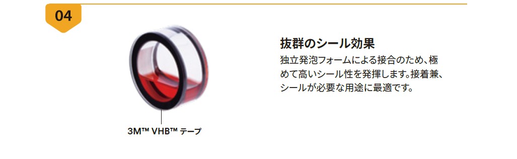 VHBテープの特長　抜群のシール効果　